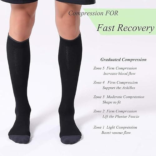 FITRELL 3 Pairs Compression Socks for Women and Men 20-30 mmHg Travel Flight Socks Medical Knee High Socks for Sport, Flying, Carers, Nurse, Pregnant Women, Varicose Veins, Black, S/M — view 4