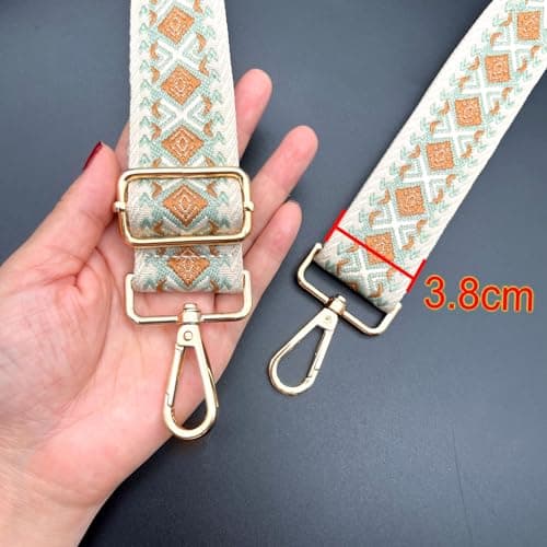 JZK Bohemian style brown-beige adjustable wide fabric bag strap with clips for handbag, shoulder bag strap, crossbody bag strap replacement — view 3