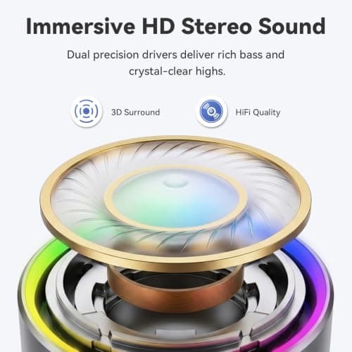 Mini Bluetooth Speaker, Portable Speakers with RGB Lights, HD Stereo, Grey — view 2