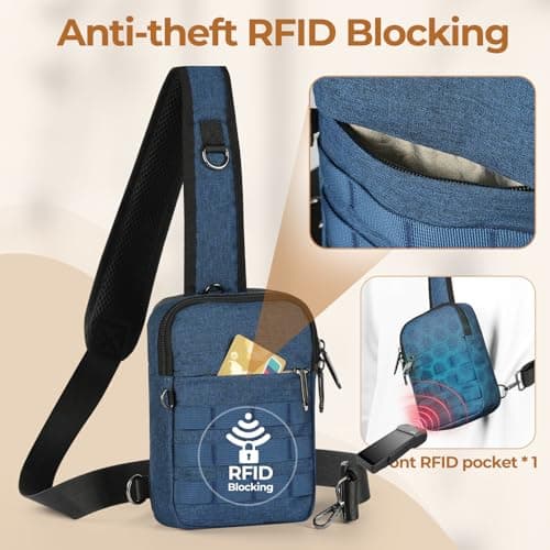 BROADREAM Anti-theft Sling Bag - Waterproof Crossbody Chest Pack for Men, Mini Shoulder Bag with Zipper Lock & RFID Blocking for Travel Work Sport — view 2