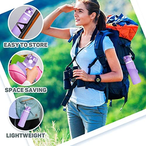 Kemier Collapsible Water Bottle - Drinks Bottle Silicone Foldable Water Bottle for Travel Gym Hiking BPA Free Portable Leakproof Sports Water Bottle with Carabiner 750ML 26OZ — view 6