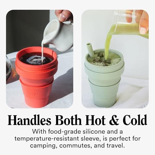 Stojo Collapsible Travel Cup With Straw - Lilac, 16oz / 470ml - Reusable To-Go Pocket Size Silicone Cup for Hot and Cold Drinks - Perfect for Camping and Hiking - Microwave & Dishwasher Safe — view 4