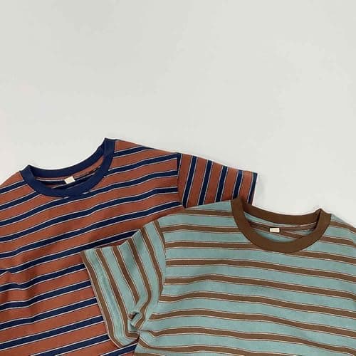 Short Sleeve T-Shirt for Toddlers Made of Soft Organic Cotton, Striped Summer Casual Top for Boys and Girls, Ideal for Beach Holidays and Daily Life, Breathable and Skin-Friendly, Sizes 2-6, brown, 5 — view 2