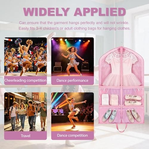 Pink Dance Costume Bag 60x100cm, Foldable Dress Bag with Zipper Pockets, Costume Garment Bags for Dancers, Travel Suit Cover for Dancers & Competitions — view 4