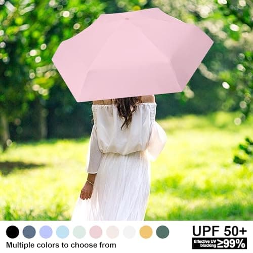 WoRuyKot Mini Travel Umbrella, 6 Ribs Mini Umbrella, UV Foldable with Capsule Box, Travel Waterproof and Windproof for Men and Women (White) — view 3