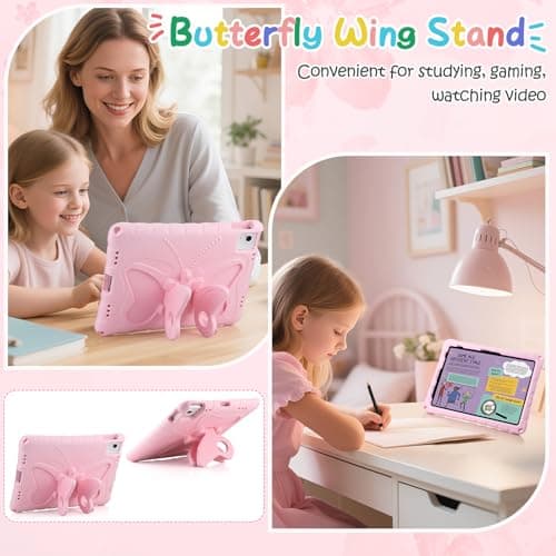 Aolcev Case for iPad (A16) 11th Generation 11 Inch 2025/iPad 10th Generation 10.9'' 2022 Kids Girl with Butterfly Wing Stand Shoulder Strap EVA Protective for iPad Pro 11 Inch 2024/ Air 6th Gen-Pink — view 2