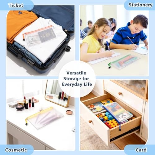 SUNEE Plastic Wallets A6, 6 Pack Mesh Zip Lock Document Wallets & File Bags, Waterproof Plastic Folders A6 for School, Office, Home and Travel Storage - 6 Colours — view 6