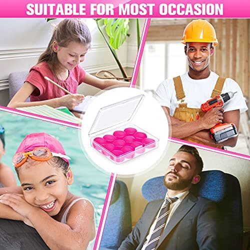 14 Pairs Silicone Ear Plugs for Sleeping Swimming, Moldable Soft, Rose Red — view 6