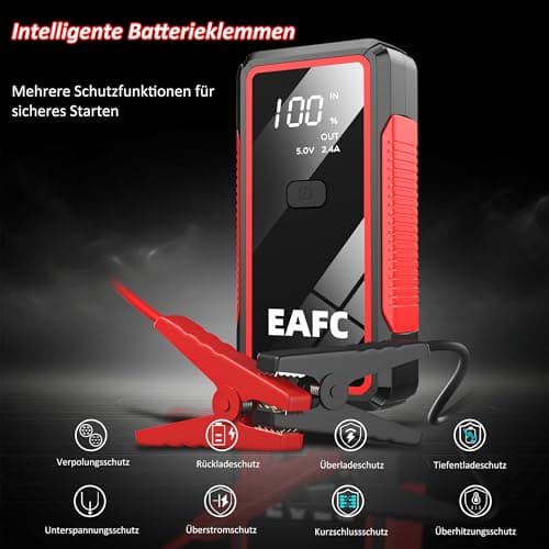 EAFC 2000A Jump Starter Power Bank 12V Car Battery Booster - Portable Starter for Cars, Trucks, Motorcycles - With LCD Display, LED Lamp, Smart Cable & USB-C - Ideal for Winter, Travel & Emergencies — view 3