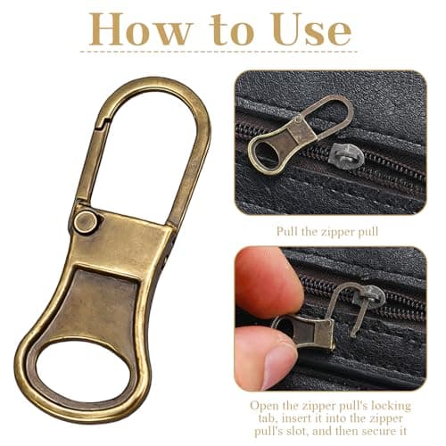 10pcs Replacement Zipper Pulls, Tool-Free Zip Repair Kit for Jackets Luggage Suitcases Backpacks & Pants, Quick Fix for Adults (Bronze) — view 6