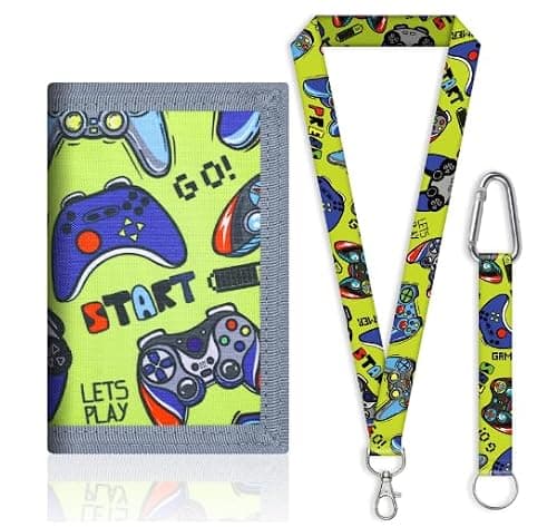 GUOYOU Kids Wallet Tri fold Coin Pocket with Zipper Key Chain and ID Window