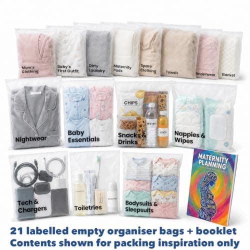21x Maternity Hospital Bag Organiser Pouches, Includes Planner Book, Large Zip Lock Bags For Maternity Essentials And Baby or Mother, Pregnancy Hospital Bag | Pregnancy Essentials | Baby Shower — view 3