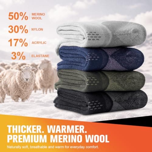 Veximora Merino Wool Hiking Socks for Men Women, Grey 6-8, 3 Pairs — view 3