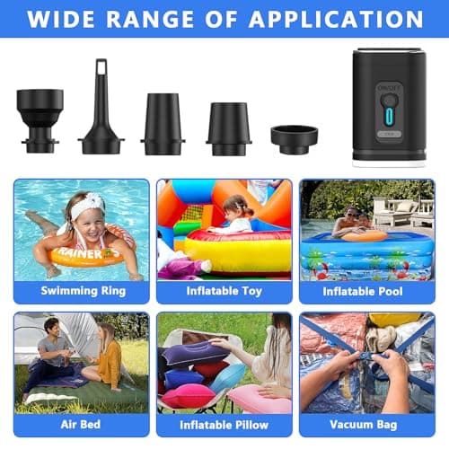Portable Electric Pump for Inflatables, Xndryan Air Bed Pump with 5 Nozzles, Fast Inflate & Deflate 1200mAh Rechargeable Electric Air Pump for Mattress Vacuum Bag Paddling Pool Floats — view 6