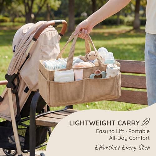 Baby Diaper Caddy Organizer for Changing Table, Portable Corduroy Nappy Storage Basket with Handle, Newborn Essentials Must-Haves, Baby Shower Gifts for Boys Girls Nursery Car Storage Bag(Khaki) — view 6