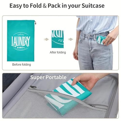CJWLKJ 2-Pack XL Travel Laundry Bags, Machine Washable Dirty Clothes Organizer with Drawstring,Large Enough to Hold 4 Loads of Laundry, Easy Fit a Laundry Hamper or Basket(Sky Blue+Black, 24" x 36") — view 6