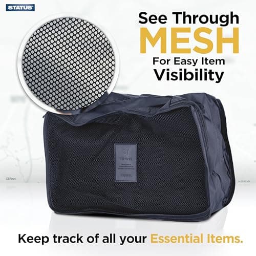 STATUS 5 Piece Travel Packing Cubes Set with Mesh Visibility Panels, Zip Luggage Organisers for Suitcases, Backpacks & Rucksacks, Black (SBPC5PKX6) — view 4