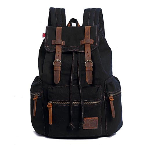 YUHAN Canvas Backpack Unisex Vintage Casual Rucksack Laptop Daypacks Schoolbag Student Bookbag Satchel Hiking Camping Bag Khaki Black