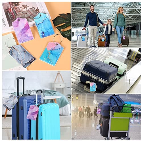 HCSSZ Luggage Tags, Flexible Silicone Travel Tags, ID Labels Set, Name Tags for Suitcases Baggage Bags Backpacks Personalized Card Holder for Quickly Identify (4pcs Marble Design) — view 6