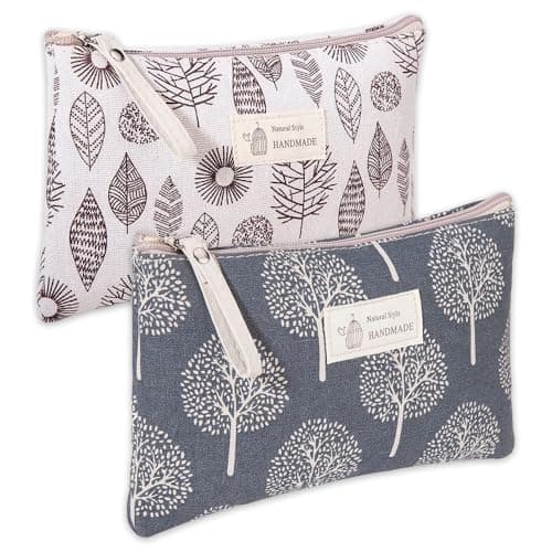 Canvas Cosmetic Bags, 2PCS Small Make Up Bag, Printed Makeup Bag