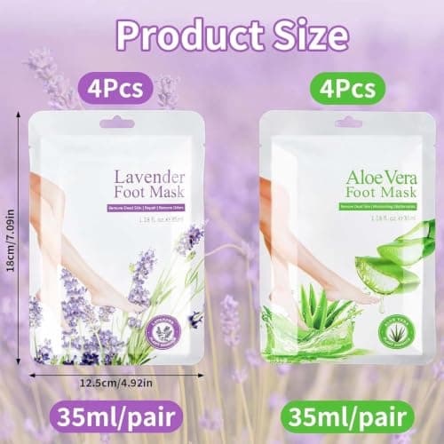 Foot Peel Mask 8 Pack Lavender Aloe Exfoliating Foot Care Socks — view 2