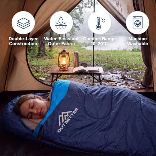 Sleeping Bags for Adults 3 Season Backpacking Lightweight Waterproof Cold Weather Sleeping Bag for Kids Warm Camping Hiking Outdoor Travel Hunting with Compression Bags Navy Blue — view 3