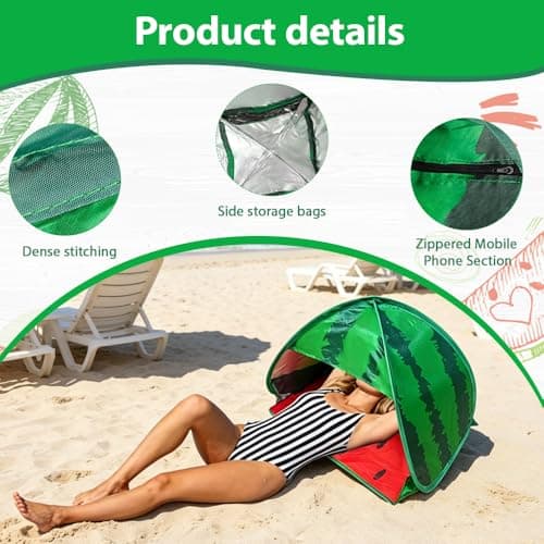 RNPKZ Pop Up Beach Tent, Mini Sun Shade Tent with Zipper Pocket & Storage Bag, Portable Sun Shelter, Pop Up Tent, Pop Up Beach Shelter for Face & Head UV Protection, for Adult, Kid & Pets(Watermelon) — view 3
