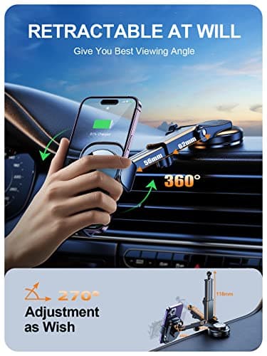 Auckly Car Phone Holder Wireless Charger, 【Smart Sense】15W Fast Qi Wireless Car Charger Automatic Phone Suction Holder Dashboard Windshield Mount Compatible for iPhone 12/13/14 Pro Max Mini Plus -S — view 3