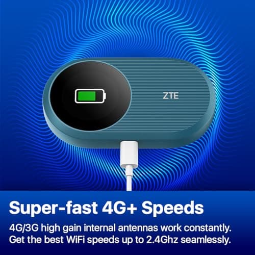 ZTE U10S Pro Blue 4G MiFi Router, Portable WiFi with SIM Slot, Connect 32 Devices, Plug and Play Mobile WiFi, 3000mAh 10hr Battery Life, Travel Hotspot, Compact Design, Roams on all Networks — view 4