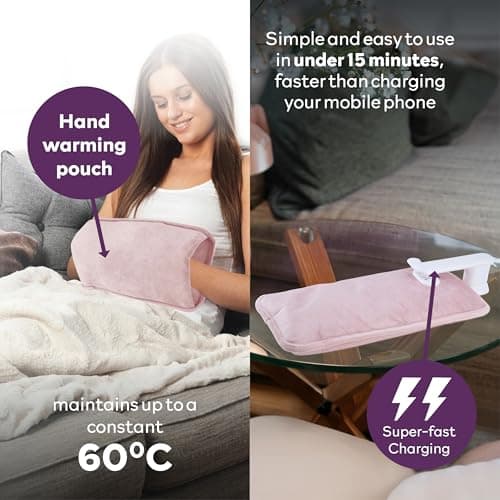 Carmen Large Rechargeable Hot Water Bottle, Soft Touch Fleece Cover, Hand Warmer, Automatic Temperature Control, W36cm x H19cm, Pink — view 5