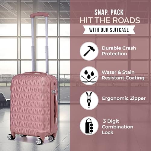 Hard Shell Cabin Carry On Suitcase 55 cm 2.5 kg 35 litres 4 Wheels with Built in 3 Digit Combination Lock, Approved for Ryanair, easyJet, British Airways & More (Rose Gold) — view 3