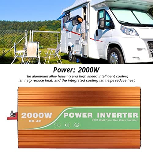 2000W Pure Sine Wave Power Inverter Output Voltage Converter Power Transformer for Car RV Overload Under Voltage Protection Aluminium Alloy Shell Intelligent Cooling Fan (DC12V) — view 3