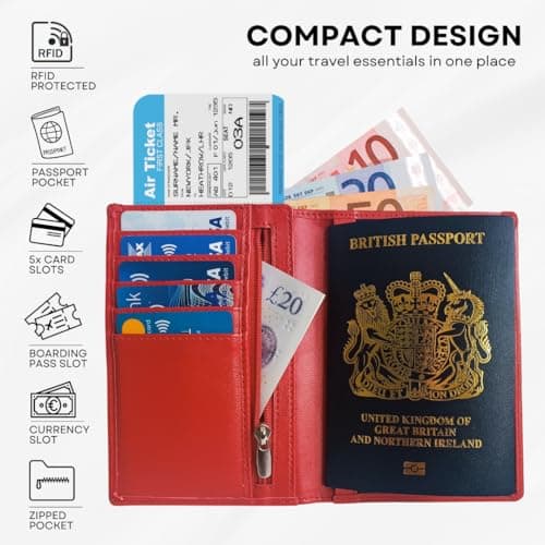 KORUMA RFID Passport Holder Travel Wallet – Water-Resistant Travel Document Organiser for Men & Women, Slim Passport Wallet for Boarding Pass, Tickets, Cards, Cash & Holiday Essentials, Red — view 2