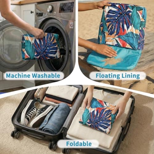 Kasgo Medium Beach Bags for Women with Zip, 22L Holiday Tote Bag Palm Leaf — view 2