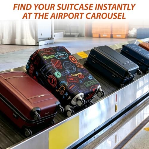 Sueving Luggage Covers for Suitcases, 26-28 Inches Elastic Large Suitcase Cover with Luggage Handle Wrap, Travel Luggage Cover for Business Trips, Holidays (Pattern 2, L) — view 3
