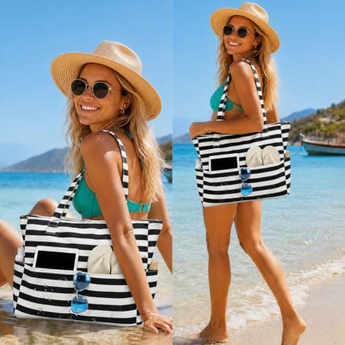 Beach Bags for Women Extra Large, Tote Bag with Zip and Medium Pockets — view 2