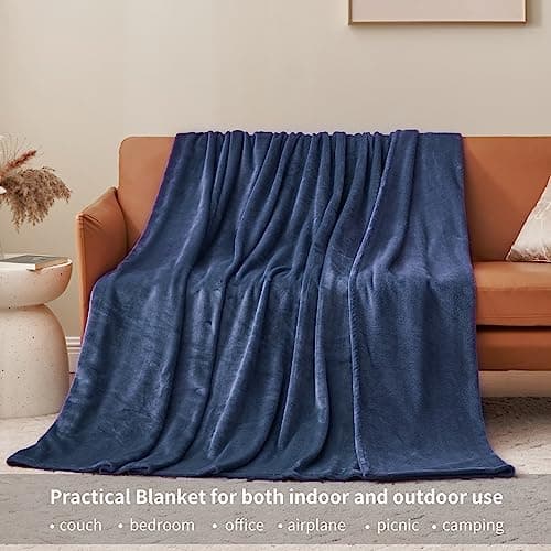 Aisbo Navy Blue Throws Blanket for Sofas - Single Fluffy Blanket Bed Throw Fleece, Warm Soft Flannel Blanket for Couch, 130x150cm Navy — view 3