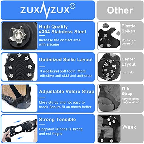 ZUXNZUX Crampons, Ice Cleats for Shoes and Boots, Silicone Stainless Steel Grippers Shoe Spikes Grips Traction for Ice Snow, Winter Hiking Climbing Ice Fishing — view 2
