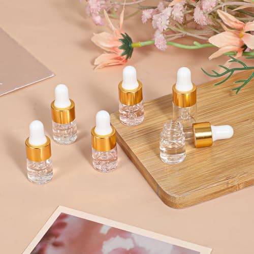 Sibba 20 Pcs Mini Dropper Bottle, 2ml Small Sample Bottle Empty Essential Oil Bottles with Gold Cap, Travel Empty Vails for Cuticle Oil Essential Oils Perfume — view 6