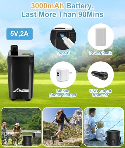 WADEO Portable Camping Shower, [20L Collapsible Bucket] [3000mAh] Rechargeable Battery Shower Pump, Outdoor Shower Kit for Beach, Pet, Travel, Car — view 3