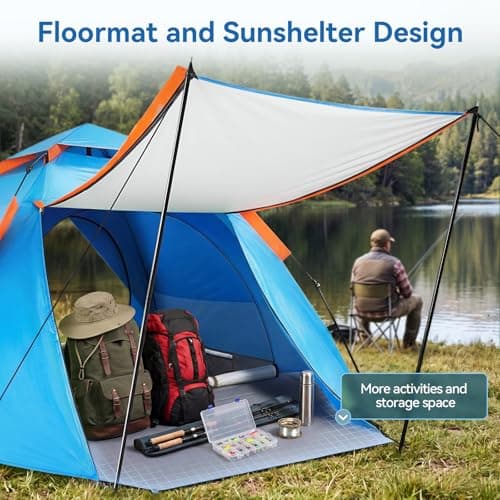 Warmiehomy Camping Tent with Porch, 2 Man Pop Up Tent, Blue — view 4