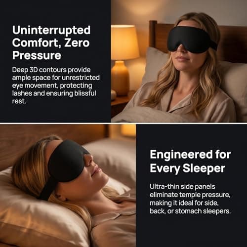 Sleep Mask Light Blocking Eye Mask for Sleeping Men and Women, 3D Contoured Cup Sleeping Mask with Zero Eye Pressure, Ultra Soft Comfortable Blindfold for Side Sleepers, Travel Essentials — view 6