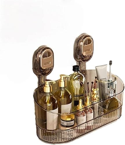 No-Drill Bathroom Suction Storage Box, Large Capacity & Strong Load-Bearing, Glacier Pattern Suction Cup Shower Caddy Hanging Shower Shelf Heavy Duty Organizer (Gold)