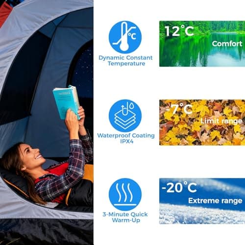 Sleeping Bags for Adults, Heated Sleeping Bag with 3 Adjustable Temperature, Waterproof USB Rechargeable Heating Pads, 0 Degree Sleeping Bag for Camping Cold Weather — view 4