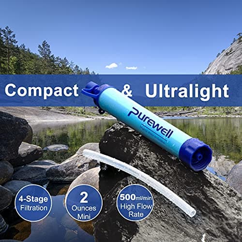 Purewell Outdoor Water Filter – 0.01 μm ultra-fine filter removes 99.99% of bacteria & heavy metals | 1500L filter capacity | Portable drinking water filter with neck strap for survival & outdoor — view 5