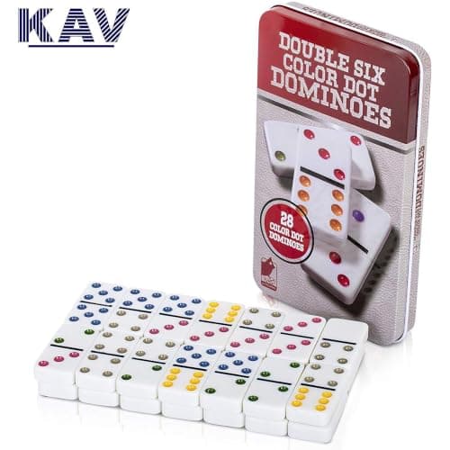 KAV 19 x 11 cm Double 6 Dominoes Set in Gift Tin Box Educational Board Games - Bright Coloured Set for Adults and Kids - 4.75 x 2.4 cm Domino Pieces Gift Tin Box — view 5
