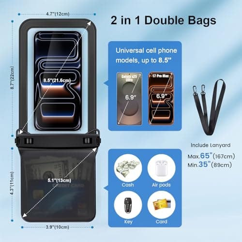 Rynapac Double Space IPX8 Waterproof Phone Pouch-2 Pack Dry Bag Up to 7.5" — view 6