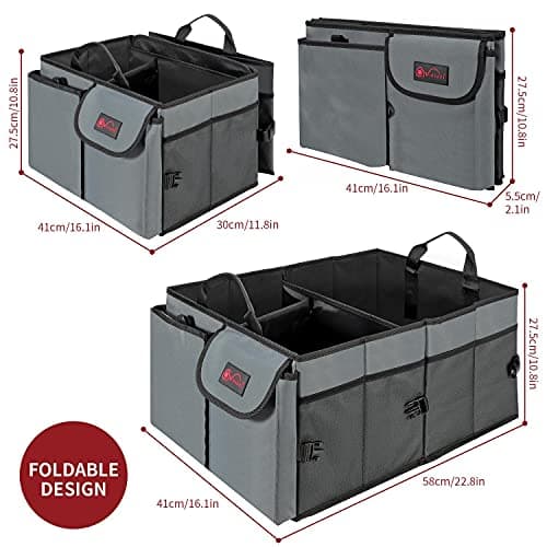 Vinsani Deluxe Car Boot Storage Organiser Bag Anti Slip Foldable Large Tool Box Interior Accessories Declutter Solution Sport Camping Kit Organizer - Suitable for All Vehicles (Grey) — view 5