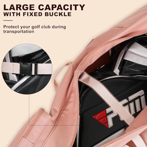 Golf Travel Bags with Wheels, 1200D Heavy Duty Oxford Wear-Resistant with Extra Storage Bag, Lightweight & Portable Golf Club Travel Cover for Airlines Easy Storage，Pink：Handle — view 5