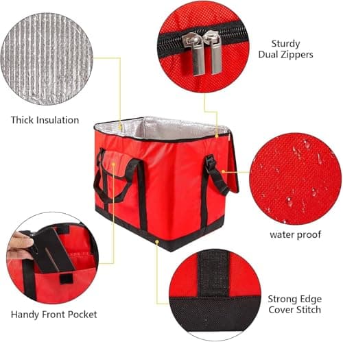 SFBSFL Large Cooler Bag, Insulated Thermal Cool Box - 30 Can Capacity Leakproof Cooler Bag for Picnic,Camping, Beach, Grocery Shopping,Food Delivery - Reusable, Foldable,Keeps Cold & Warm Red — view 3